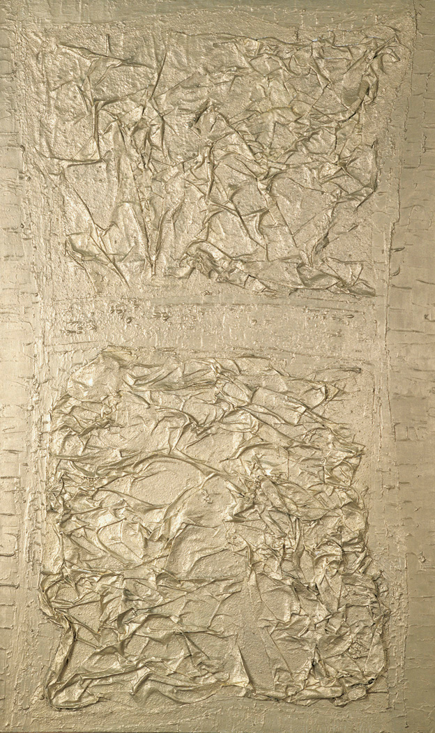 Kenneth Kemble, Sin título, 1961, papel y pintura sintética sobre hardboard 150 x 90 cm.